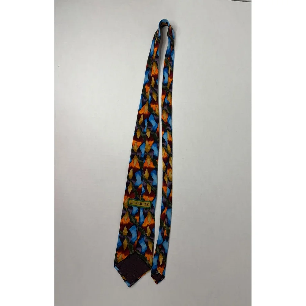 J. Garcia‎ Mens Silk Necktie Abstract Geometric Blue Orange Purple Art Tie USA